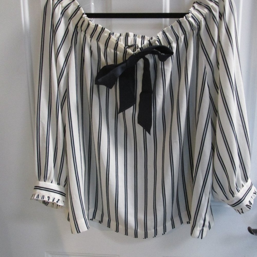 J. CREW Mercantile striped off shoulder blouse - Picture 2 of 14